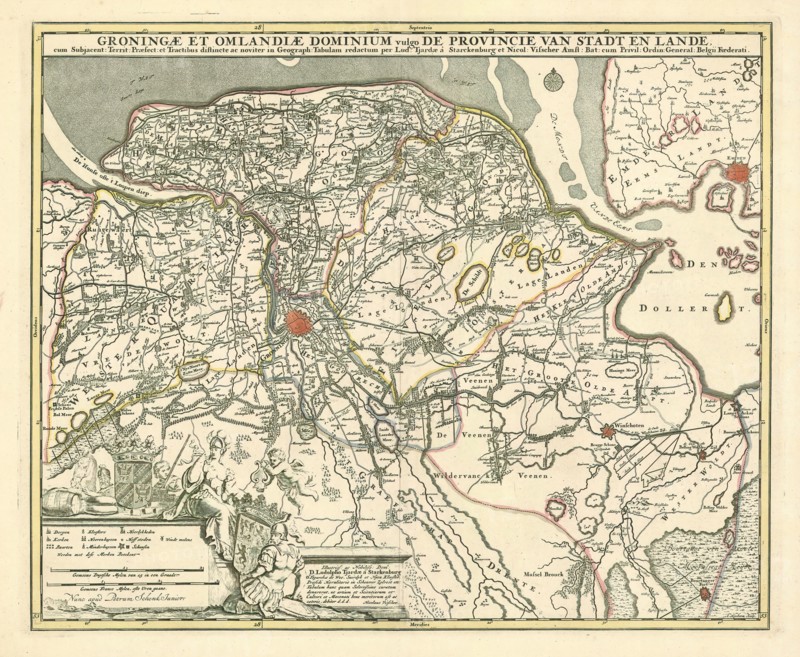 Map, Groningae et Omlandiae Dominium vulgo De Provincie van Stadt en Lande, cum subjacent: Territ. Praefect. et Tractibus, Ludolf Tjarda van Starckenborgh (17th century), Copperplate print