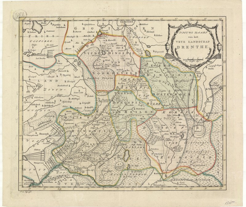 Map, Nieuwe kaart van het vrye landschap Drenthe, J. van Jagen (c. 1710-1800), Copperplate print