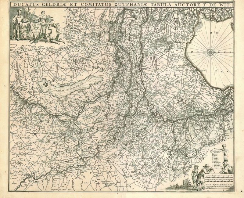 Map, Ducatus Geldriae, et Comitatus Zutphaniae, tabula, Frederick de Wit (1630-1706), Copperplate print