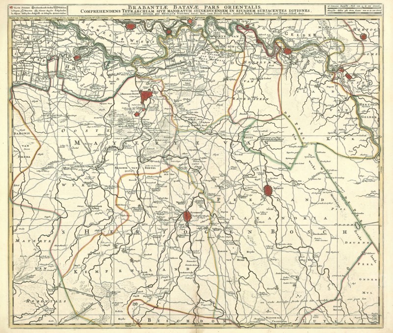 Map, Brabantiae Batavae pars orientalis, comprehendens tetrarchiam sive majoratum Sylvaeducensem in ejusdem subjacentes ditiones, accuratissime divisum, Nicolaes Jansz. Visscher (1649-1702), Copperplate print