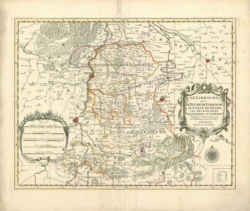 Map, Le Limbourg ou sont le Duché de Limbourg, le Comté de Dalem, les Seigneuries de Fauquemont et de Rolduc, Nicolas Sanson (1600-1667), Copperplate print
