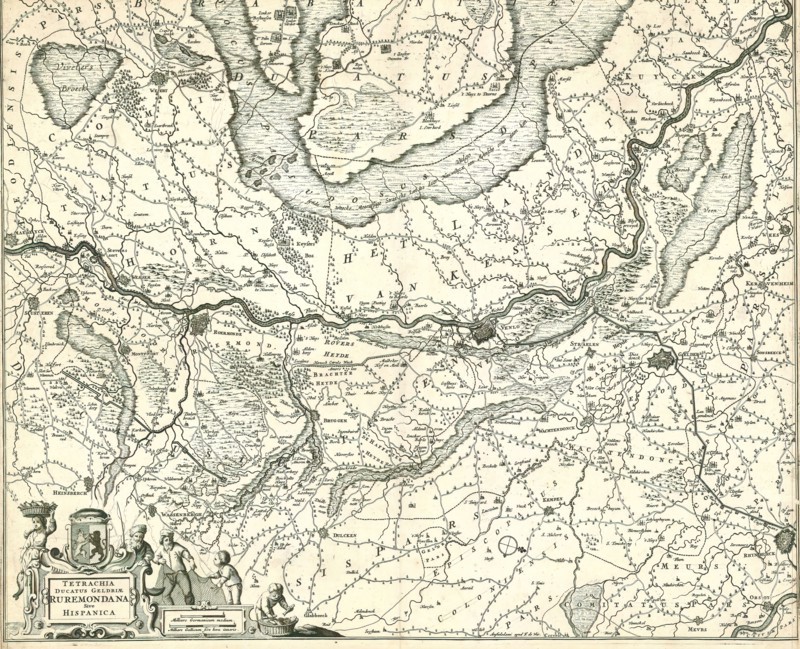 Map, Tetrachia ducatus Geldriae Ruremondana sive Hispanica, Copperplate print