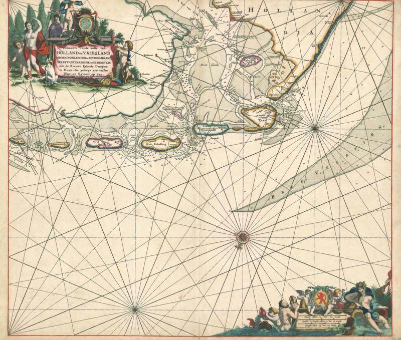 Map, Paskaarte vande kuste van Holland en Vriesland, Groeninger, Emder en Keydingerland, Holstyn, Ditmarsche en 't Eydersted, Mathurin Guitet (1664/5-1745), Copperplate print