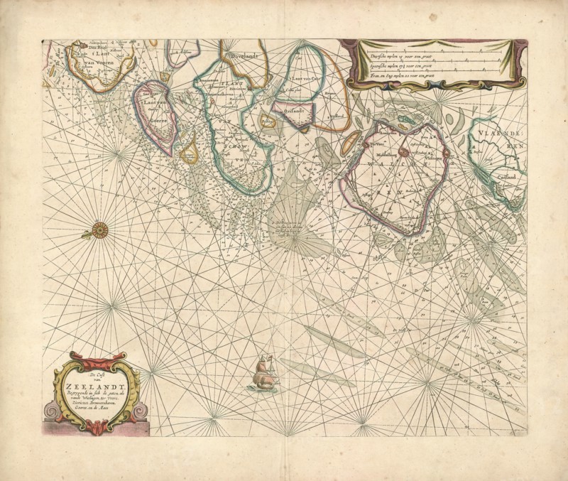 Map, De cust van Zeelandt, begrypende in sich de gaten, als vande Wielingen, ter Veere, Ziericzee, Brouwershaven, Goeree en de Maes, Copperplate print