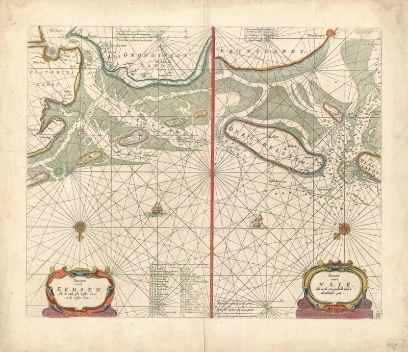 Map, Pascaarte vande Eemsen, als de oude ofte Wester Eems en de Ooster Eems, Copperplate print