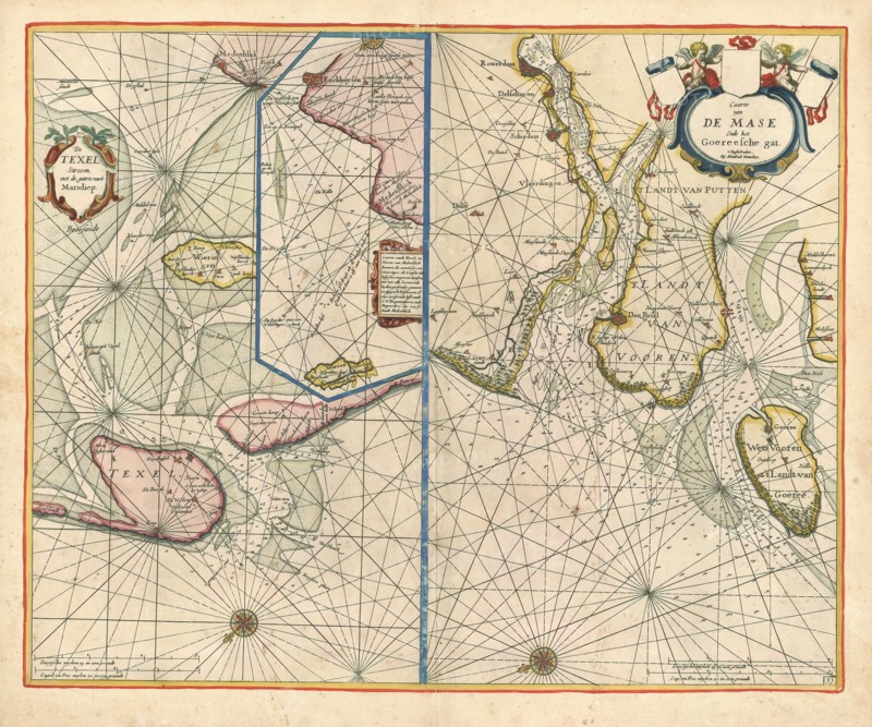 Map, De Texel stroom met de gaten van't Marsdiep, Copperplate print