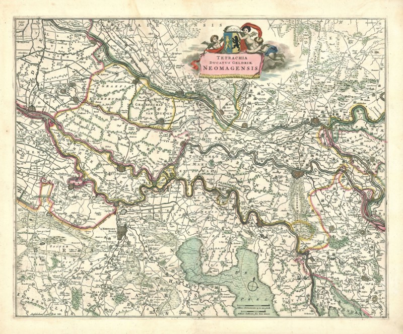 Map, Tetrachia ducatus Geldriae Neomagensis, Copperplate print