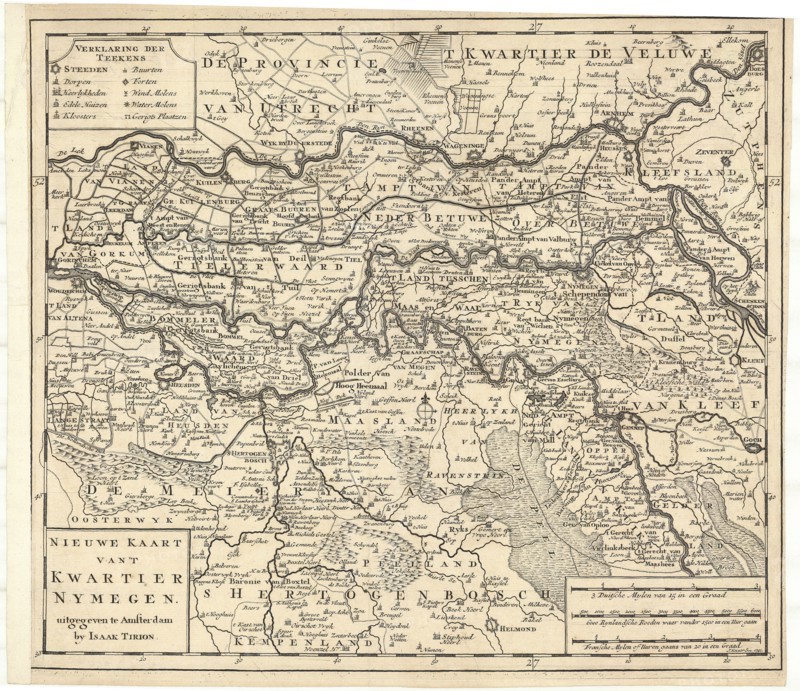 Map, Nieuwe kaart van 't Kwartier Nymegen, Jacob Keyser (1710-1745 fl.), Copperplate print
