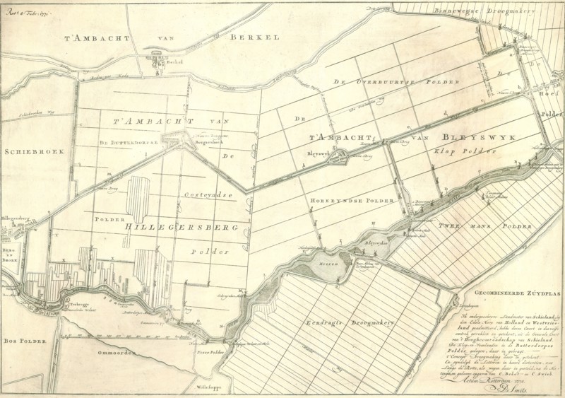 Map, Ambacht van Hillegersberg, 't Ambacht van Bleysw?k, Eendragts Droogmakery, Twee Mans Polder, D. Smits, Copperplate print