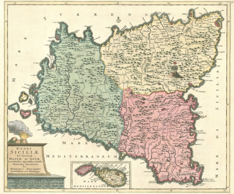 Map, Regni Siciliae et insulae Maltae et Gozae cum omnibus adjacentibus insulis novissima descriptio, Theodorus Danckerts (1663-1727), Copperplate print