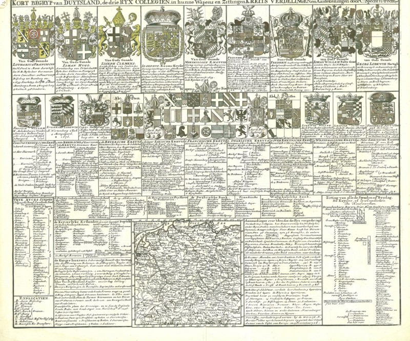 Map, Duytsland in 9 craitzen of circels, nevens de keyserlyke erflanden, verdeelt, C. Specht (fl. 1695-1726), Copperplate print