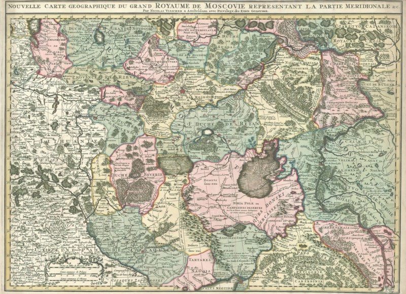 Map, Nouvelle carte geographique du grand Royaume de Moscovie representant la partie Meridionale &c., Nicolaes Jansz. Visscher (1649-1702), Copperplate print