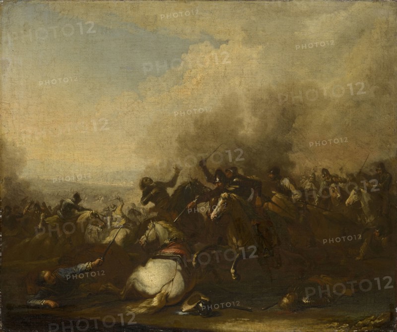 Reitergefecht, c. 1698, oil on canvas, 56 x 67 cm, monogrammed lower left: GPR, Georg Philipp Rugendas (1), Augsburg 1666–1742 Augsburg