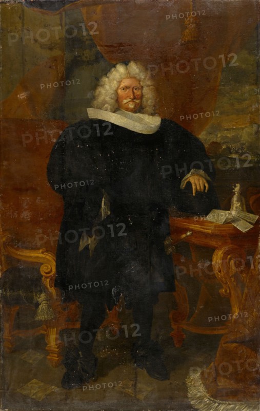 Portrait of the Basel Mayor Emanuel Socin, 1707, oil on canvas, 217 x 138 cm, unmarked., The following inscriptions appear on the three documents on the table: a) A Monsieur, Monsieur D [sic!] Ocin Mayor de la ville et Canton Basle ... b) Supplications, JR [ligiert] H f., .... c) difficult to read, not transcribed, Johann Rudolf Huber d. Ä., Basel 1668–1748 Basel
