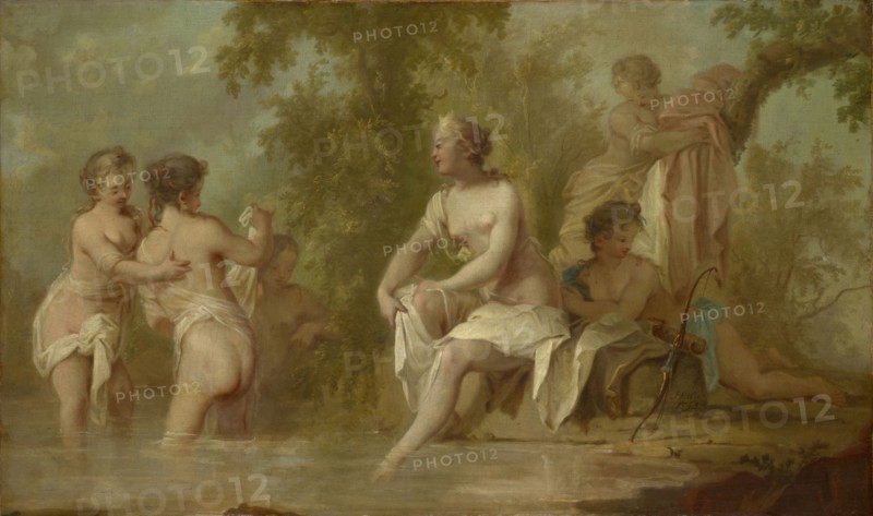 The Bath of Diana, 1753, oil on canvas, 53.5 x 89.5 cm, signed and dated to the right of the arch on the rock: JHKeller [JHK ligiert], 1753, Johann Heinrich Keller d. J., Zürich 1692–1765 Den Haag