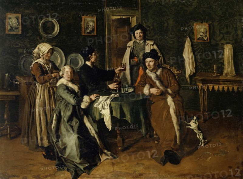 Portrait of a Family around a Table, Oil on Canvas, 56 x 73.6 cm, Unmarked, Giacomo Ceruti, 1698–1767 Mailand