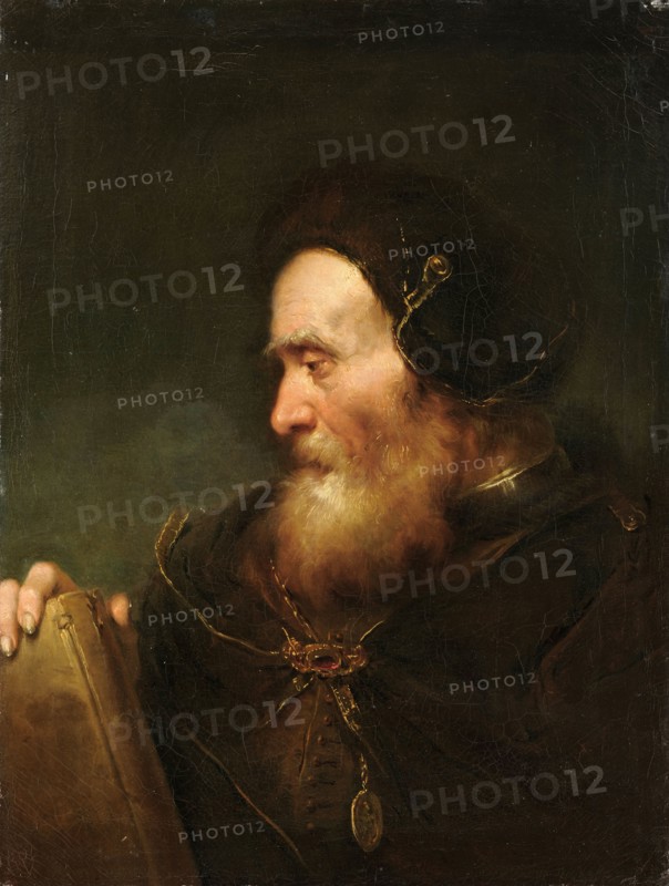Portrait of a bearded old man with a book, oil on canvas, 59.5 x 44.5 cm, unsigned, Schweizerischer Meister, 18. Jh.