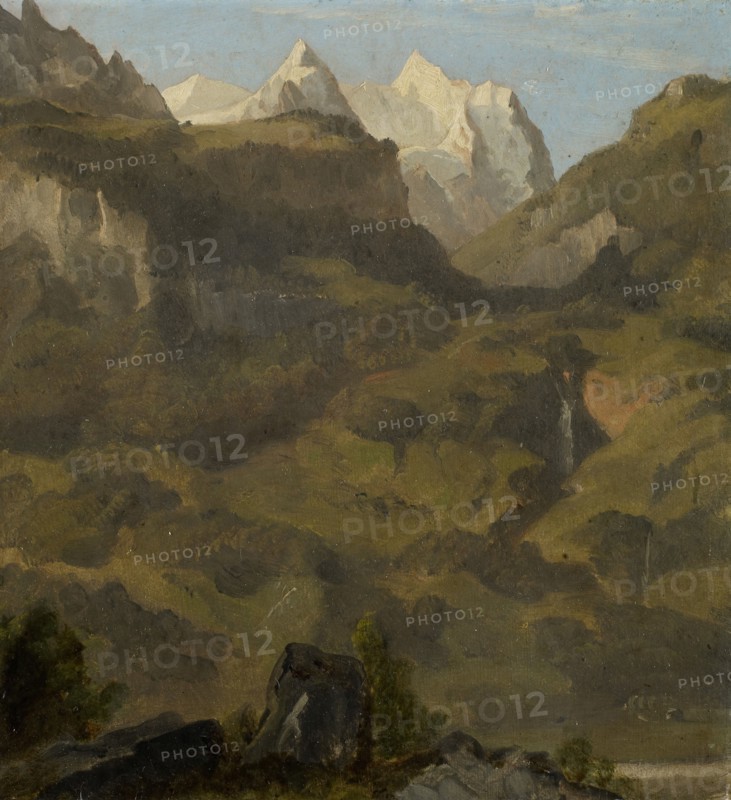 The Reichenbach Falls with the Wetterhorn, oil on paper, on board, 20.5 x 19 cm, not marked, Jakob Christoph Miville, Basel 1786–1836 Basel