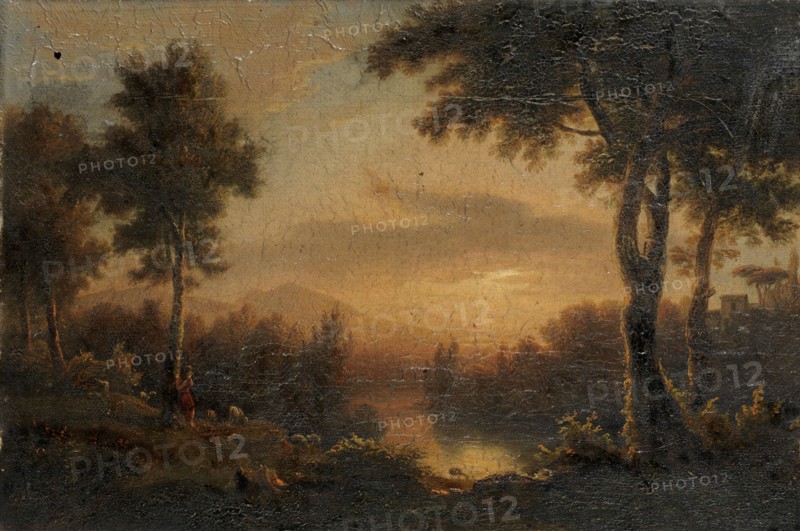 River landscape in the evening light, oil on canvas, 21.5 x 32 cm, not specified, Jakob Christoph Miville, Basel 1786–1836 Basel