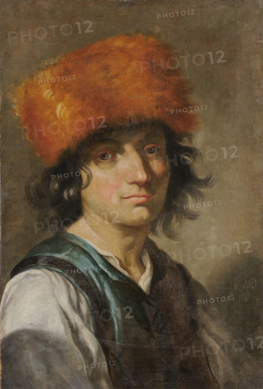 Portrait of a youth with a fox fur cap, oil on canvas, 52 x 39 cm, unmarked, Deutscher Meister, 18. Jh.