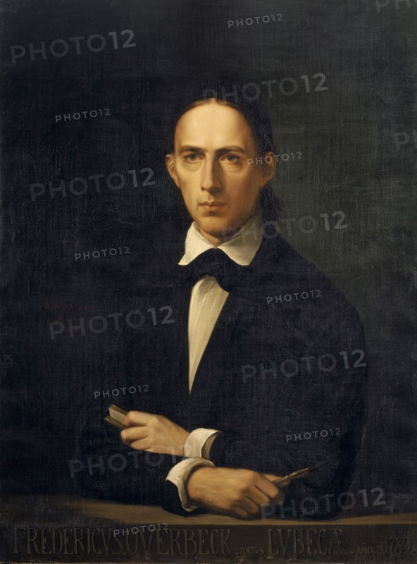 Portrait of the painter Friedrich Overbeck, 1846, oil on canvas, 98.5 x 74 cm, inscribed on the parapet: FREDERICVS.OVERBECK., NATVS LVBECAE., [AE ligated] ANO.D.1789., [N with double-stroke], Eduard Caspar Hauser, Basel 1807–1864 Le Havre