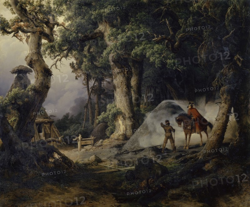 Meiler in the oak forest, 1838, oil on canvas, 77.5 x 93.5 cm, monogrammed and dated lower left: C F L, July 1838, Carl Friedrich Lessing, Breslau/Schlesien 1808–1880 Karlsruhe