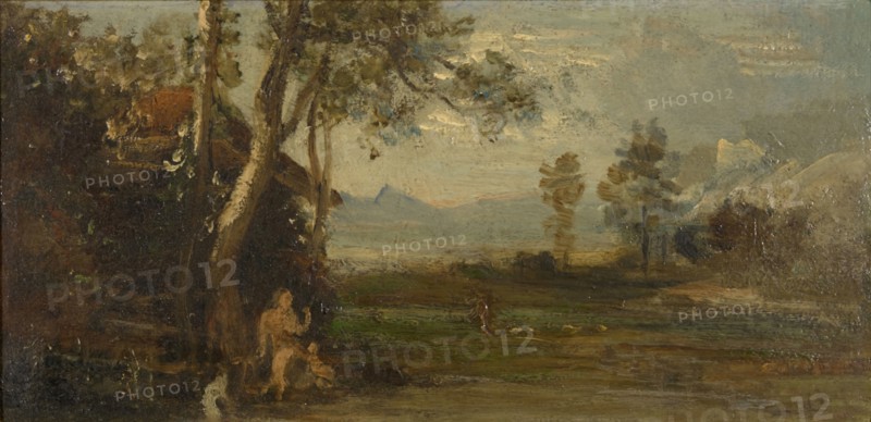 Landscape with a nude figure, 1855/57, oil on board, 15.5 x 31 cm, unsigned, Johann Wilhelm Schirmer, Jülich 1807–1863 Karlsruhe
