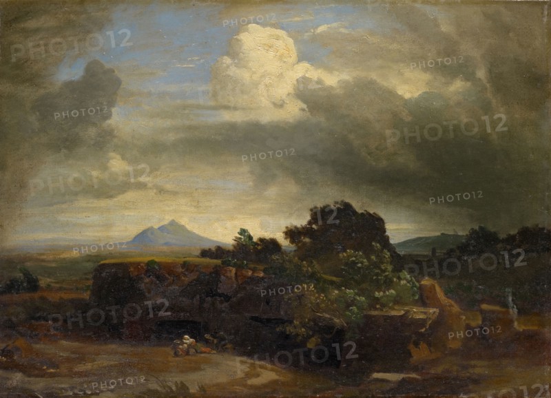 Tempest in the Campagna, oil on canvas, 41.5 x 58.5 cm, unmarked, Johann Wilhelm Schirmer, Jülich 1807–1863 Karlsruhe