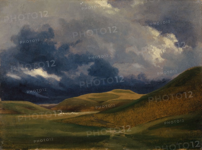 Stormy sky over the Roman Campagna, oil on paper, on canvas, 21.2 x 28.3 cm, not specified, Johann Jakob Frey, Basel 1813–1865 Frascati