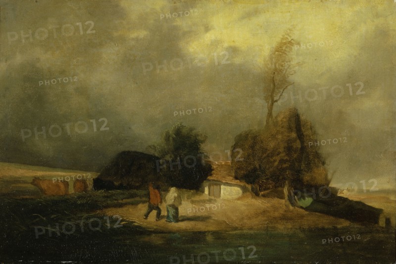 Landscape with thunderstorm, oil on canvas, 30.5 x 45 cm, monogrammed lower left: C. T., Constant Troyon, Sèvres 1810–1865 Paris