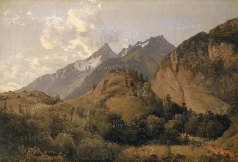 The entrance to the Urbachtal with the Ritzlihorn, c. 1840, oil on paper on canvas, 29.5 x 42.4 cm, unmarked, Alexandre Calame, Vevey 1810–1864 Menton