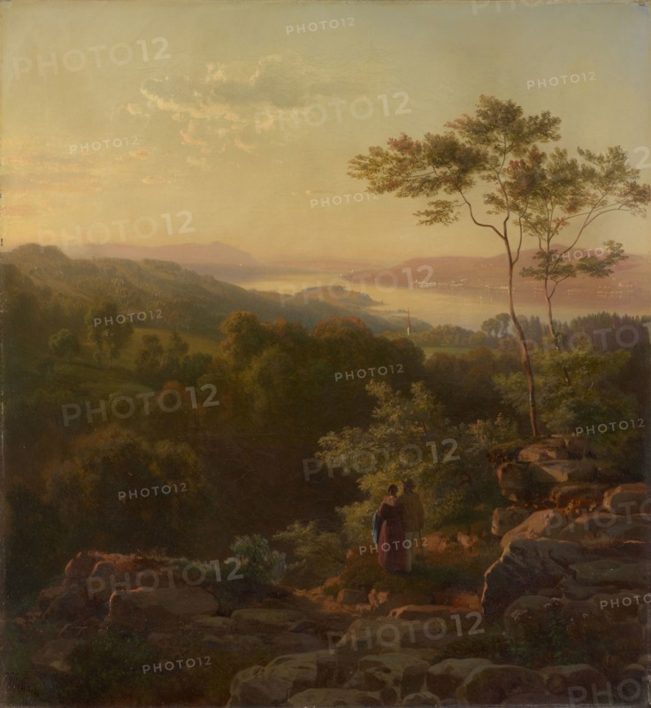 Wädenswil and lower Lake Zurich, 1850, oil on canvas, 59 x 54 cm, signed and dated lower left: J.G., Steffan, 1850, Johann Gottfried Steffan, Wädenswil 1815–1905 München
