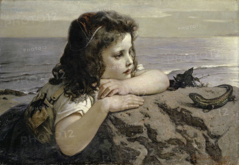 The Girl with the Lizard, 1884, oil on canvas, 55 x 79.5 cm, signed and dated lower right: E STückelberg., 1884, Ernst Stückelberg, Basel 1831–1903 Basel