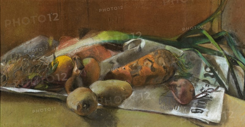 Vegetable still life, pastel on paper, on cardboard, 24.5 x 47 cm, signed lower right: Neuhaus, Werner Neuhaus, Burgdorf/Bern 1897–1934 Burgdorf/Bern
