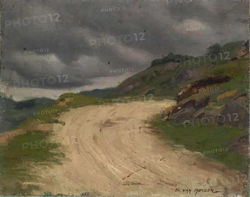 Route de Mornex, oil on canvas, 17 x 22 cm, signed lower right: EV., VAN MUYDEN, Evert Louis van Muyden, Albano/Laziale bei Rom 1853–1922 Orsay b. Paris