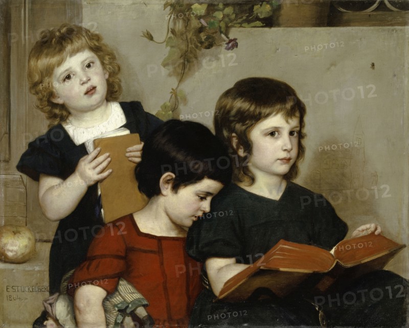 Children's service, 1864, oil on canvas, 67 x 83 cm, signed and dated lower left: E. STÜCKELBERG, 1864., Ernst Stückelberg, Basel 1831–1903 Basel
