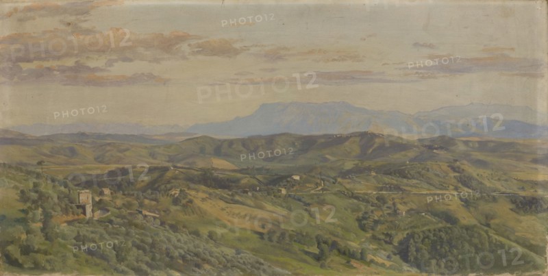 Wide landscape with the Volskerbergen, oil on canvas, 32 x 67 cm, not marked, Frank Buchser, Feldbrunnen/Solothurn 1828–1890 Feldbrunnen/Solothurn