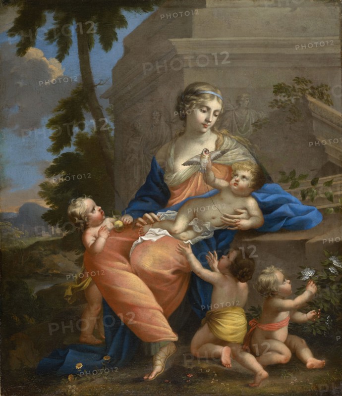 Caritas, oil on canvas, 96.5 x 83.5 cm, unmarked, Französischer Meister, 18. Jh.