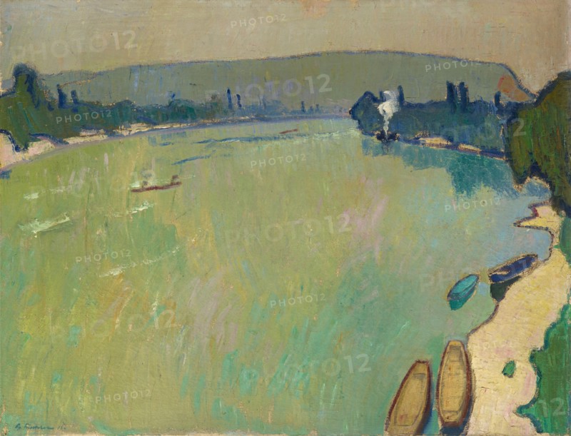 Rhine landscape (view from the bridge), 1913, oil on canvas, 74 x 96 cm, signed and dated lower left: A. Fiechter 13., Arnold Fiechter, Sissach/Baselland 1879–1943 Basel
