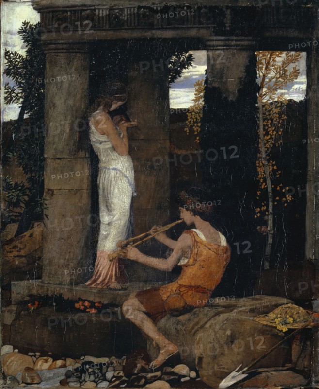 The Flute Game, 1879, oil on canvas, 55 x 45.5 cm, Dated, signed and inscribed lower right: 1879, H.Sandreuter Paris, Hans Sandreuter, Basel 1850–1901 Riehen