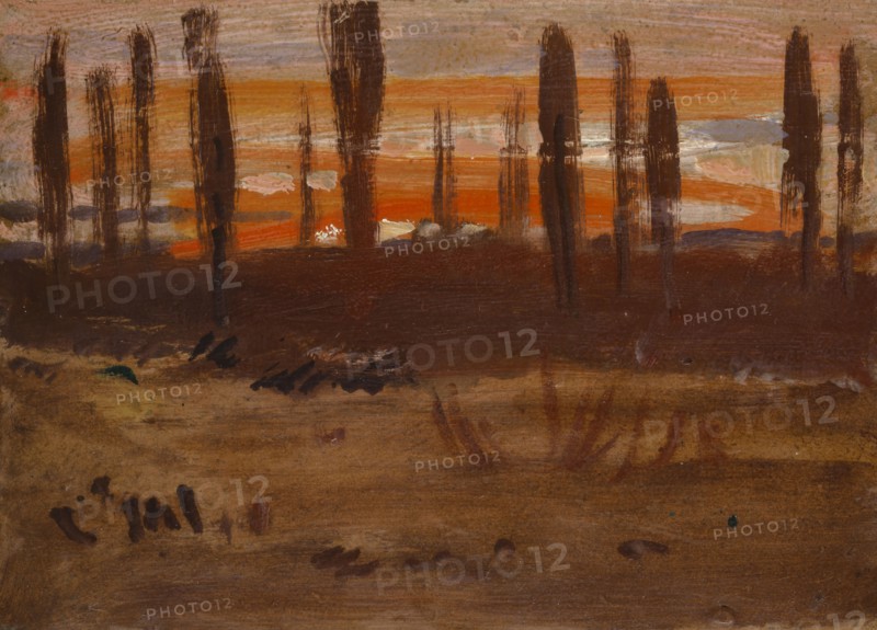 Small landscape (evening mood), 1895 (Bürgeln), tempera on cardboard, 14 x 19 cm, not marked, Hans Sandreuter, Basel 1850–1901 Riehen