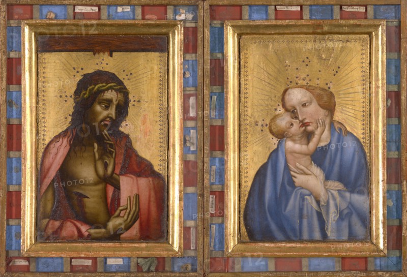 Christ as Sorrows, Mary with the Child, 1400/10, mixed media on wood, 30.2 x 19.2 cm (each panel, total mass diptych with frame: 40.7 x 29.6cm), Not marked, Wiener Meister