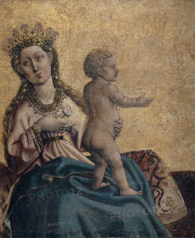 Madonna and Child, c. 1437/40, mixed technique on paneled spruce wood, 64.5 x 51.5 cm, unspecified., In the Nimben: maria [heavily damaged] and :, iesus, Konrad Witz, Rottweil um 1400 – um 1445/47