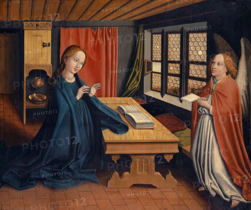 The Annunciation, c. 1450/60, mixed media on fir wood, 48 x 57 cm, unmarked, Jost Haller, Strassburg? um 1400 – vor 1485 Saarbrücken