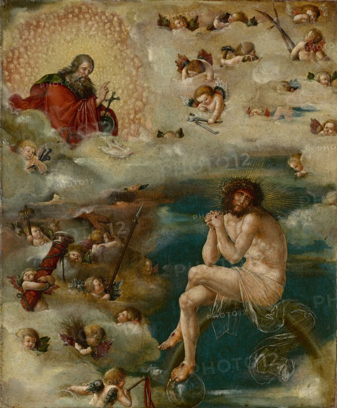 Christ interposing with God the Father, c. 1515, mixed technique on basswood, 36.5 x 30.5 cm, unsigned, Ambrosius Holbein, Augsburg um 1494 – um 1519 Basel (?)
