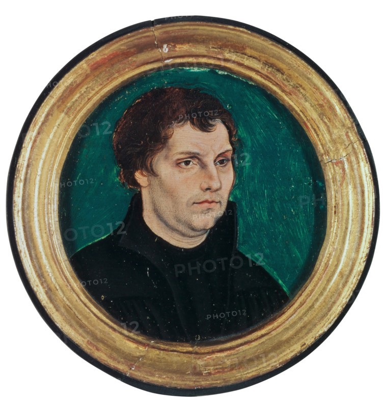 Capsule portrait of Martin Luther, 1525 (?), Mixed technique on beech wood, diameter: 9.8 cm painted surface, not marked, Lucas Cranach d. Ä., Kronach 1472–1553 Weimar