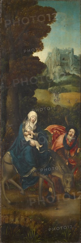 The flight to Egypt (inside), Marbling (outside), 1519, oil on oak, 92.5 x 30.3 cm, Unmarked, Meister der von Grooteschen Anbetung, tätig um 1500–1530