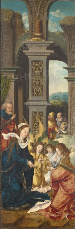 The birth of Christ (inside), Marbling (outside), 1519, oil on oak, 92.4 x 30.4 cm, Unmarked., Incomplete dating on both pillars: 151, Meister der von Grooteschen Anbetung, tätig um 1500–1530