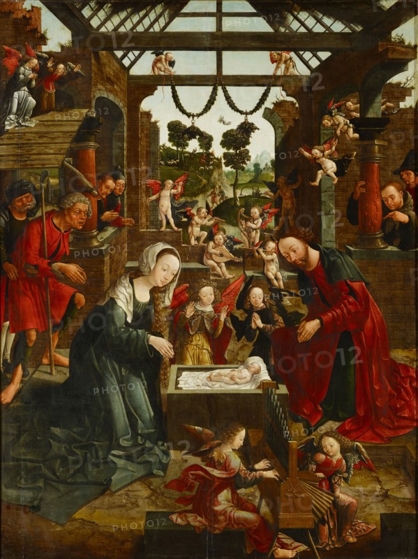 Nativity (right wing of a retable, inside), The hll., Laurentius and Katharina (outside), c. 1511-1520, oil on panel, 126.5 x 94.5 cm, unsigned, Jakob Cornelisz. van Oostsanen, Oostzaan um 1472/77–1533 Amsterdam