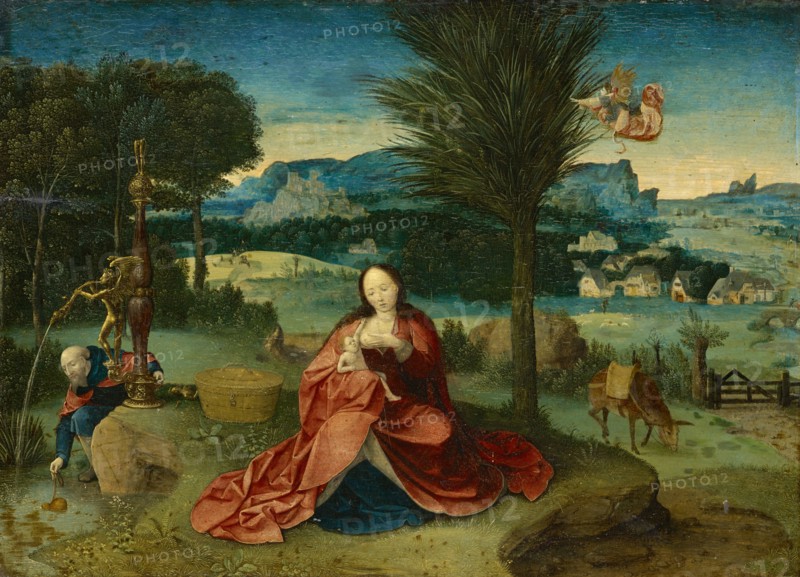 Rest on the Flight to Egypt, 16th Century, 1st Quarter, Oil on Oak, 37.5 x 52 cm, Unmarked, Joachim Patenier (Patinir), (Umkreis / circle), Dinant oder Bouvignes b. Dinant um 1485–1524 Antwerpen